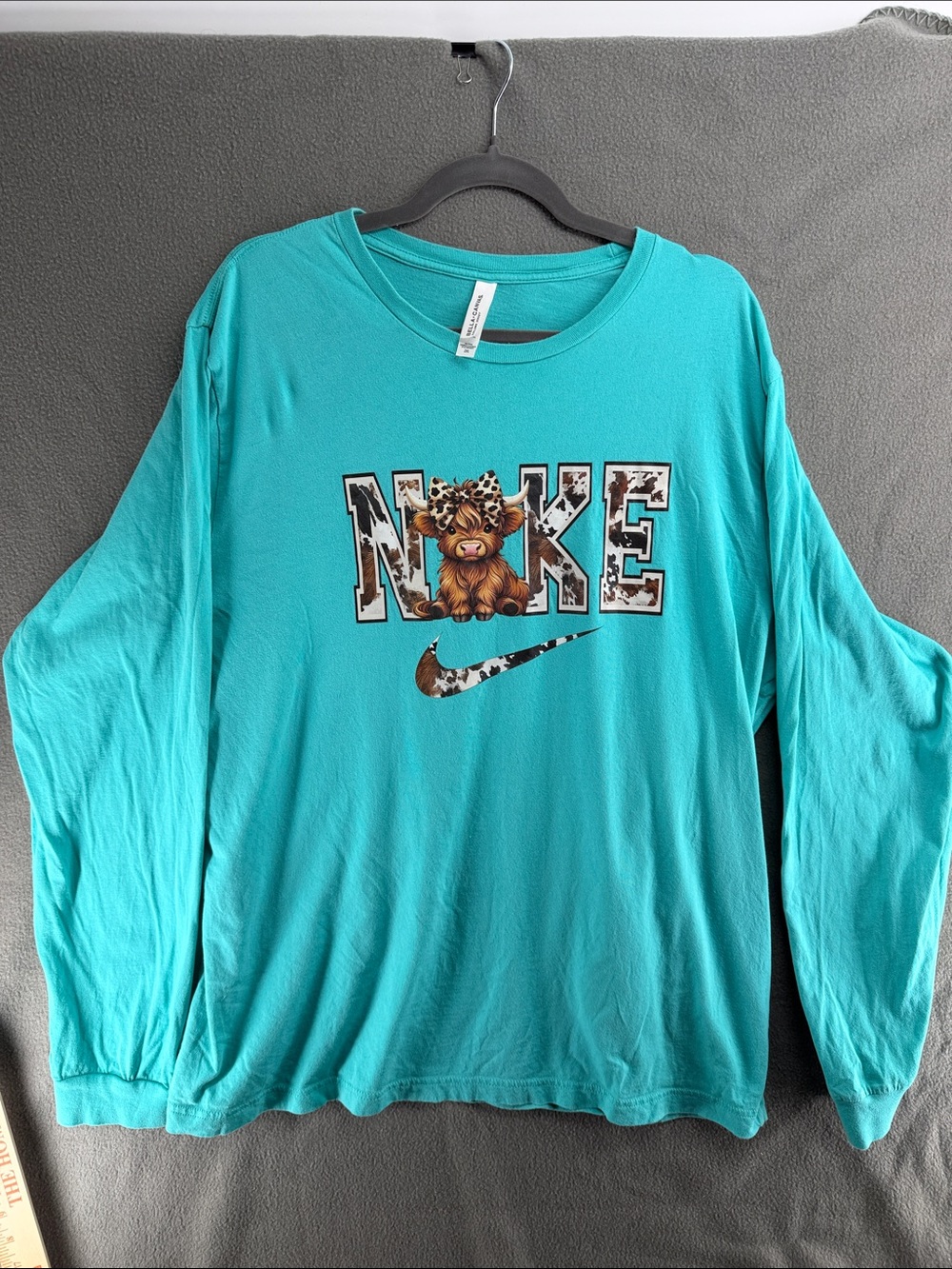 Bella Canvas Teal Long Sleeve Tee with Leopard Accent Graphic A9